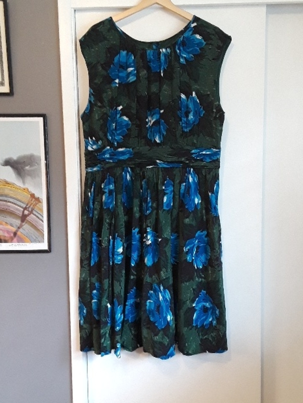 Boden Sleeveless Green Dress Blue Floral
